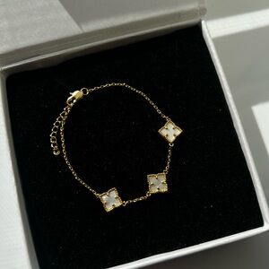 14K Yellow Gold Plated Clover Dainty Bracelet